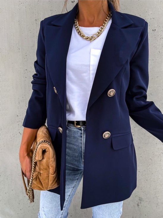 Women Casual Plain Autumn Natural Loose Long sleeve Lapel Collar X-Line Regular Size Blazer