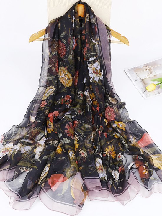 Casual Floral All Season Silk-blend Breathable Commuting Best Sell Silk Scarf Regular Scarf for Women