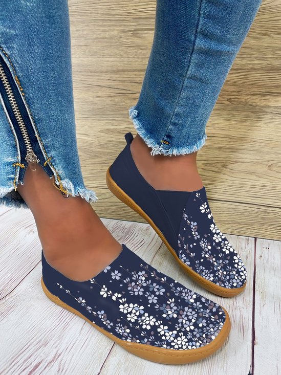 Blue Floral Lightweight Casual Flat Sneakers