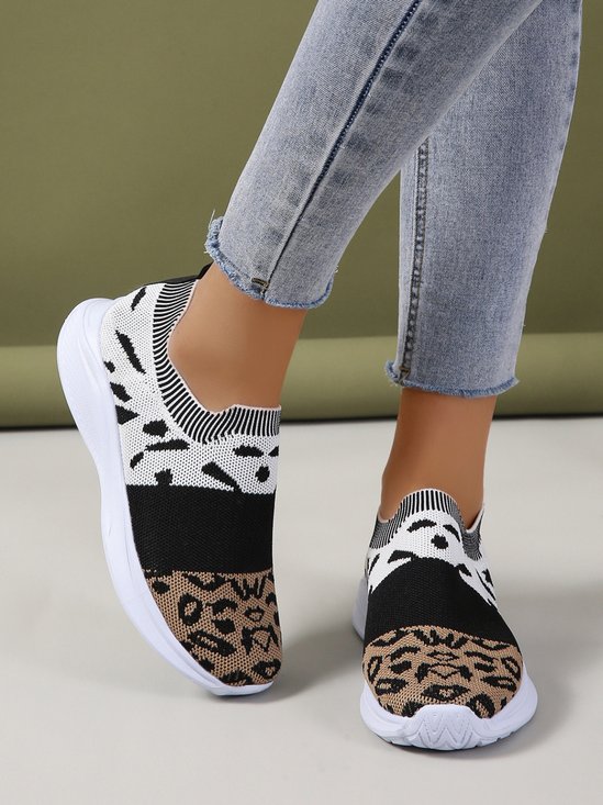 Leopard Print Contrast Flyknit Sneakers