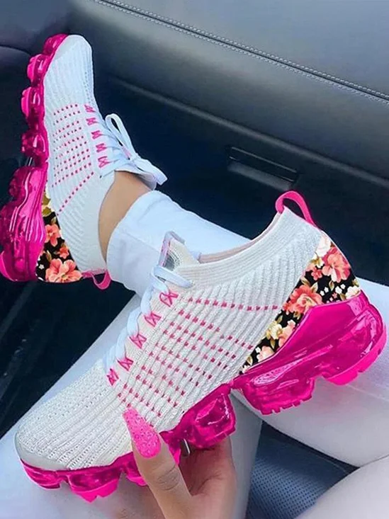 Printed Panel Lightweight Flyknit Air-Cushioned Sneakers