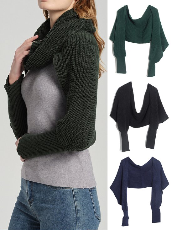 Simple Casual Shawl Sleeves Integrated Scarf