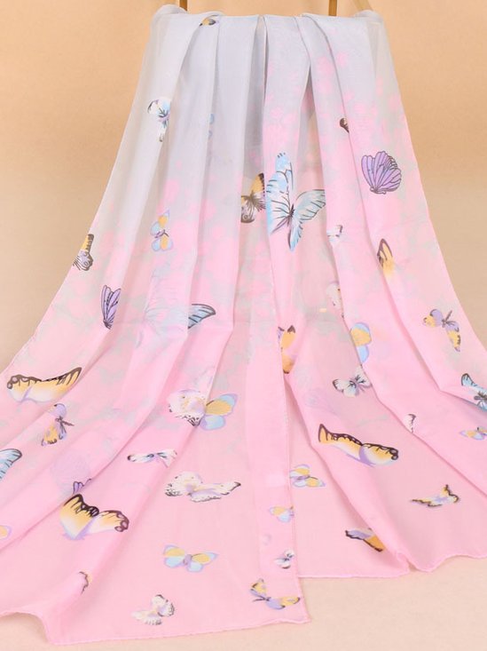 Bohemian Gradient Butterfly Pattern Silk Scarf Beach Scarf Everyday Matches