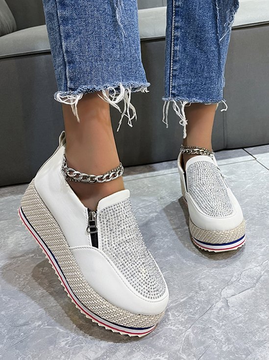 Rhinestone Side Zip Platform Shoes