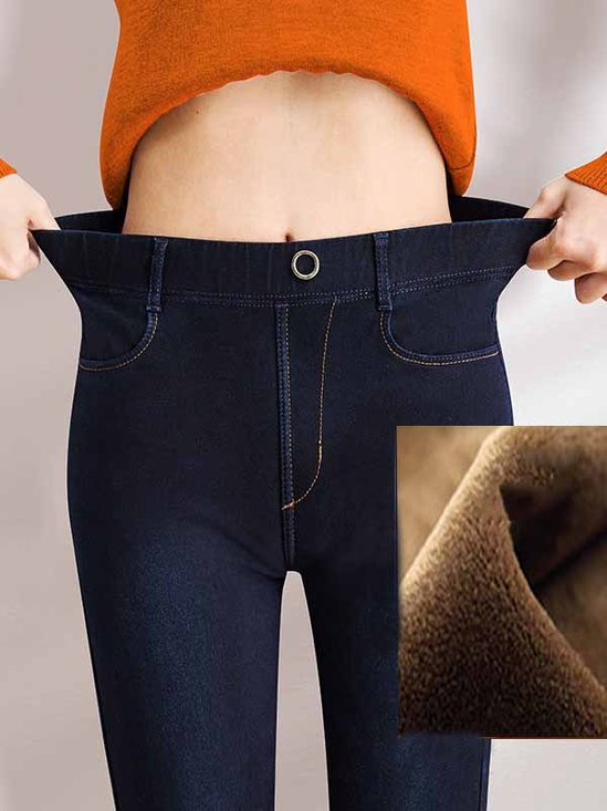 Tight Casual High Elasticity Fleece Thermal Jeans