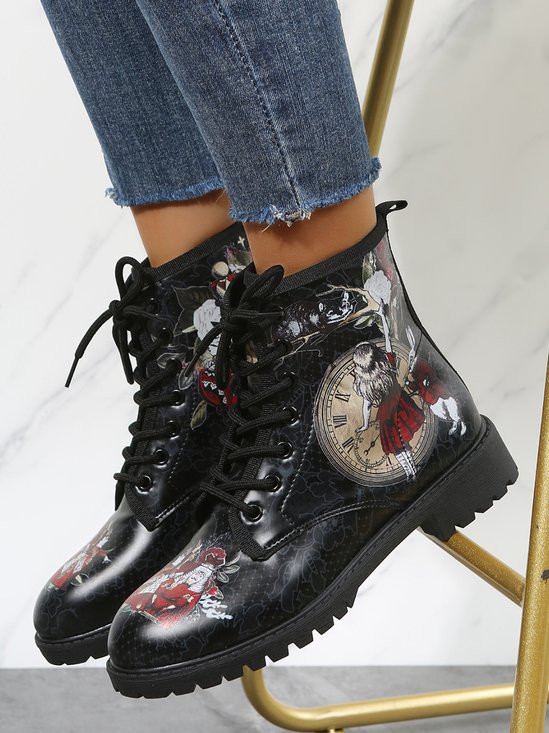 Alice Rabbit Cartoon Graphic Lace Up Boots