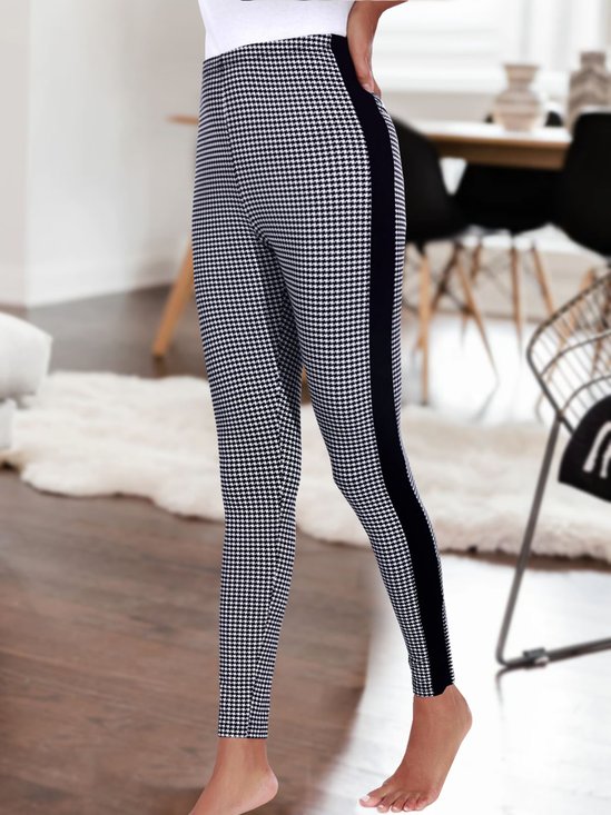 Plaid Printed Color Block Casual Leggings