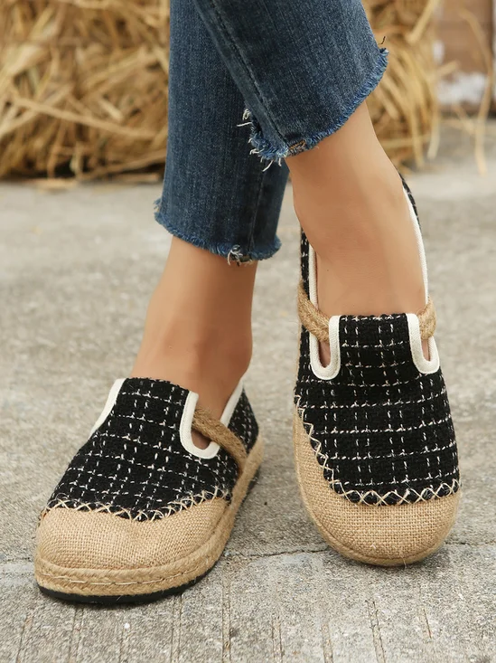 Bohemian Ethnic Style Plaid Straw Flats
