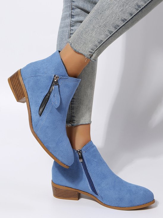 Velvet Plain Zip-Up Ankle Boots