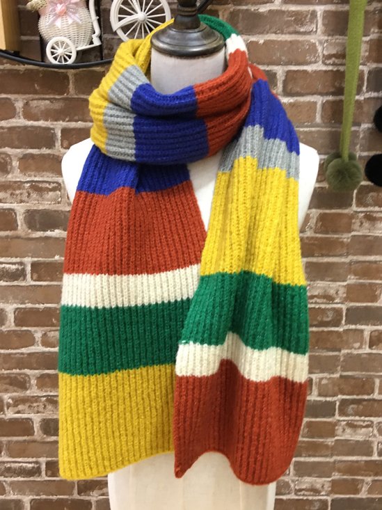 Casual Wool Knit Multicolor Rainbow Colorblock Scarf Shawl