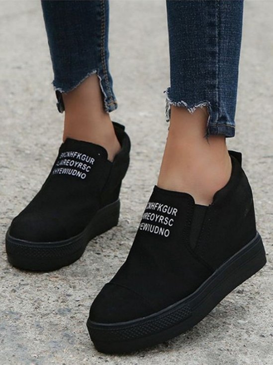 Letter Stitching Inner Heightening Round Toe Wedges