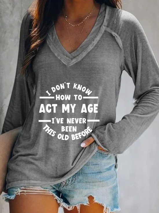 Jersey Casual Letter V Neck T-shirt