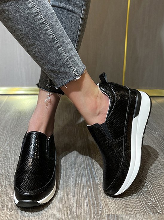 Glossy Slip-on Slip-on Inner Heightening Platform Wedge Sneakers