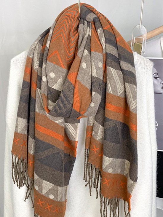 Ethnic Vintage Shawl Roman Stripe Pattern Fringe Scarf