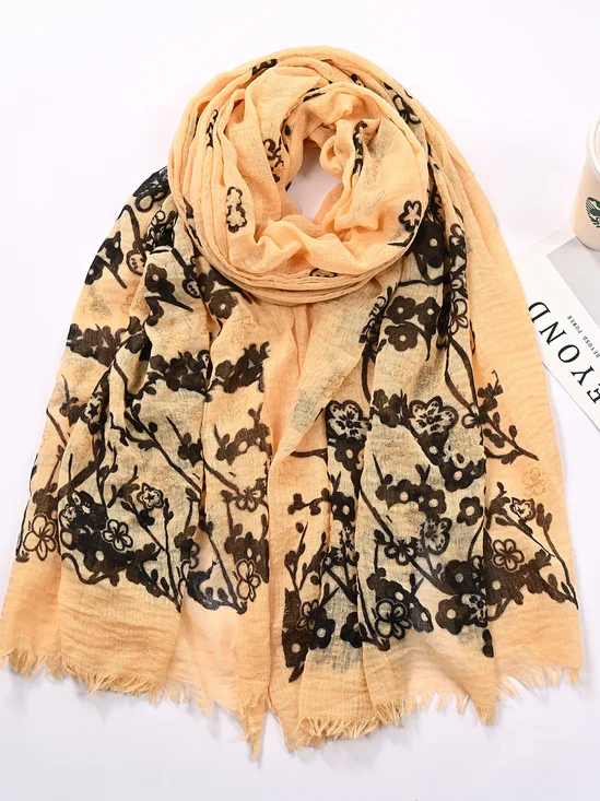 Ethnic Vintage Cotton Linen Floral Pattern Scarf Silk Scarf Shawl