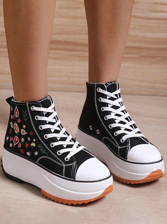 Ethnic Embroidered Floral High-Top Platform Espadrilles