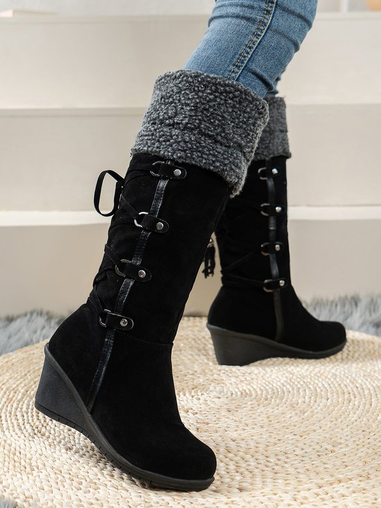 Retro Flanged Fluffy Muffin Platform Wedge Boots Wedge Snow Boots