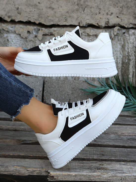 Fashion Contrast Panel Lightweight Round Toe Flats