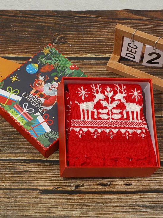 Christmas Snowflake Elk Pattern Scarf Scarf Double Sided Scarf Christmas Gift Box