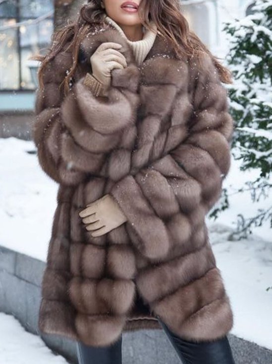 Casual Plain Shawl Collar Long sleeve Teddy Jacket