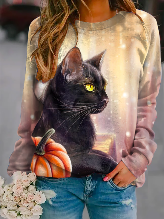 Halloween Pumpkin Printed Casual Sweatshirt