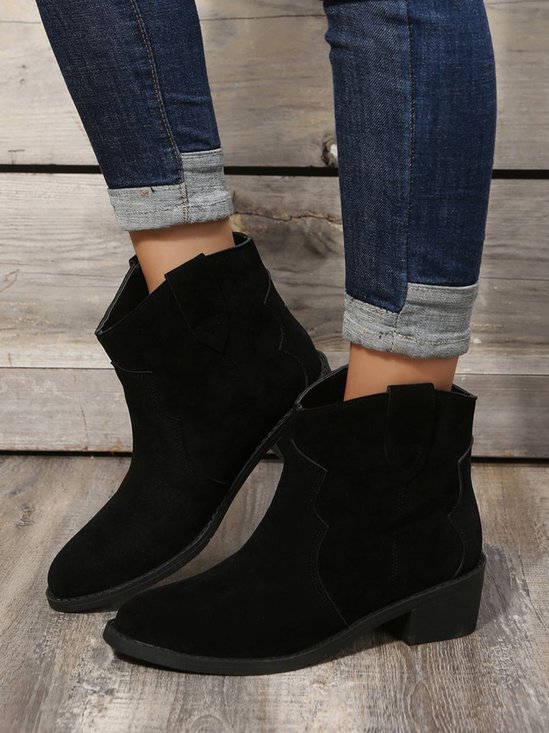 Vintage Ethnic Embossed Pointed Toe Chunky Heel Booties