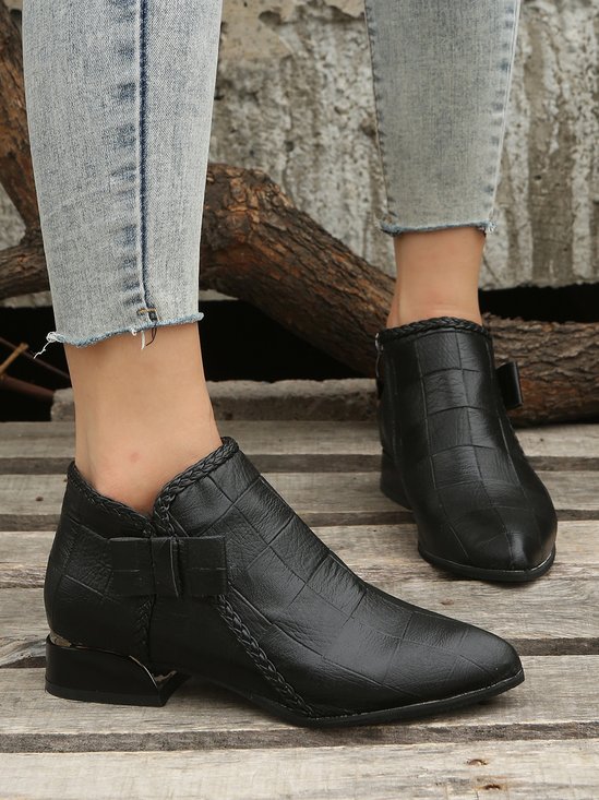Bow Knot Chunky Heel Pointed Toe Booties