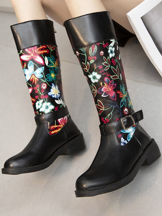 Vintage Ethnic Floral Embroidered Western Cowboy Boots Rider Boots