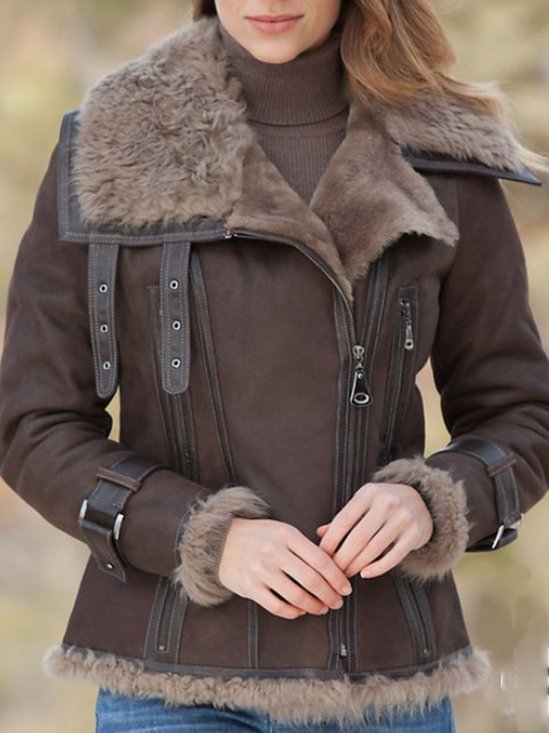 Shawl Collar Suede Plain Teddy Jacket