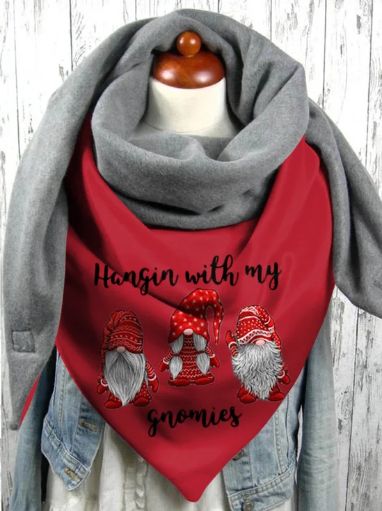 Hangin With My Gnomies Christmas Red Elf Pattern Triangle Scarf