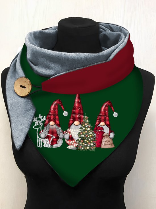Christmas Red And Green Elf Pattern Triangle Scarf Faceless Old Man Pattern Scarf