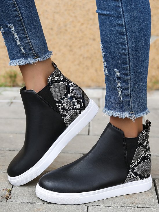Snake Print Stitching Casual Inner Heightening Ankle Boots