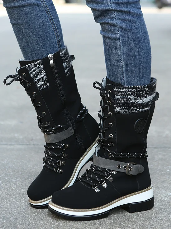 KNIT WOOL PANEL BUCKLE LACES Casual Hiking Boots