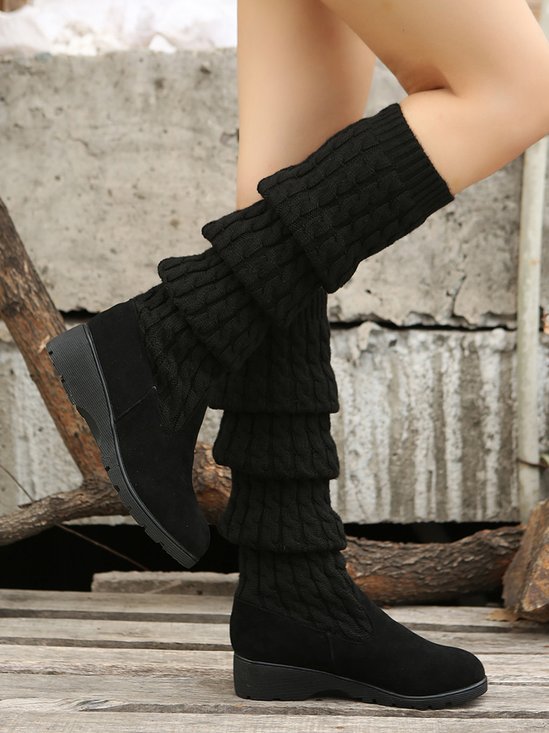 Vintage Warm Wool Stitching Wedge Over Knee Sock Boots