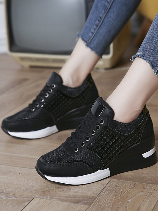 Leopard Gold Solid Color Cutout Mesh Casual Sneakers