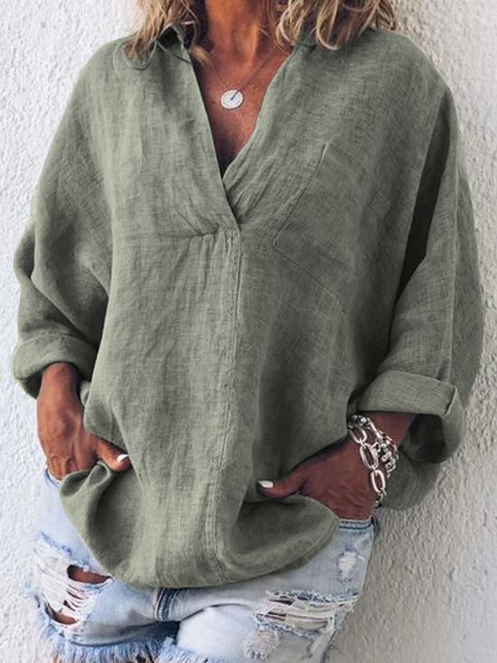 Casual V Neck Solid Blouses
