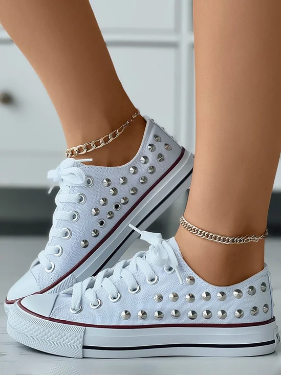 Rhinestone Lace-up Canvas Sneakers