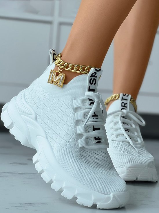 Letters Breathable Slip On Knit Sneakers