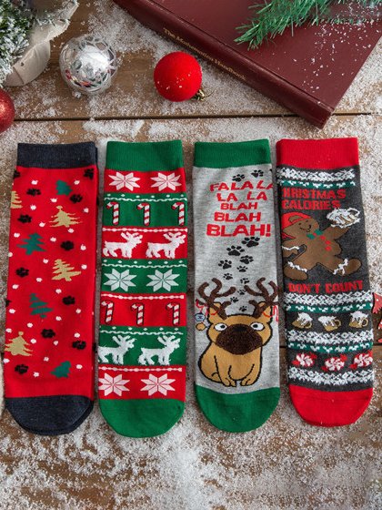 Christmas Cotton Santa Elk Candy Pattern Socks Set Everyday Party Outfits Holiday Gifts