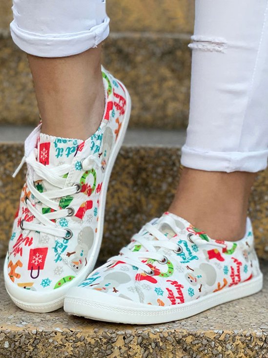 Christmas Snowman Plus Size Lace Up Flats