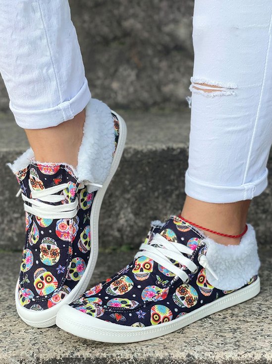 Halloween Skull Pumpkin Plush Splice Casual Flat Shoes