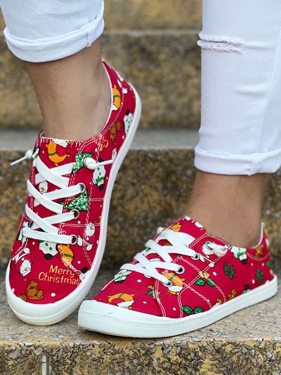 Christmas Snowman Printing Plus Size Flats