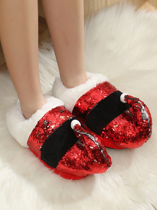 Christmas Hat Sequined Warm Slippers