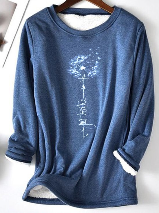 Dandelion Long Sleeve Crew Neck Casual Plush Warmth T-Shirt