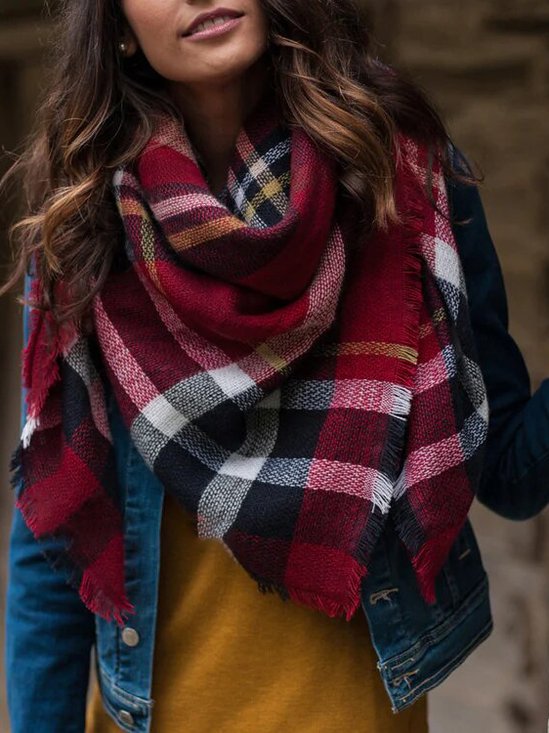 Casual Vintage Imitation Cashmere Red White Black Plaid Scarf Everyday Shawl Accessories