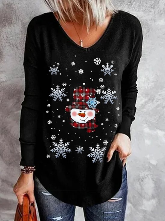 Christmas Snowflake Printed Crew Neck Casual T-Shirt
