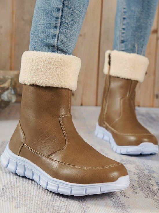 Warm Comfort Lightweight Soft Sole Patchwork Zipper Snow Boots