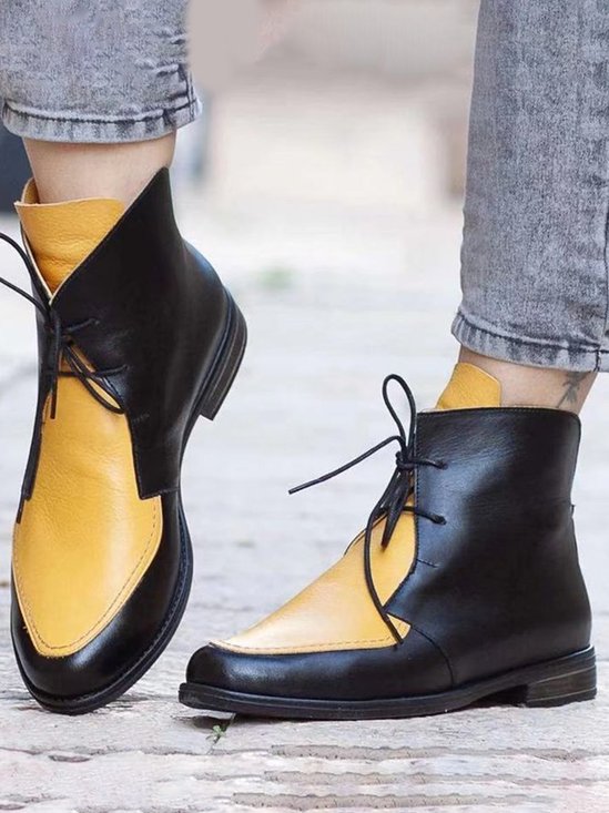 Comfortable Soft Leather Colorblock Lace-Up Pointed Toe Chukkas Booties