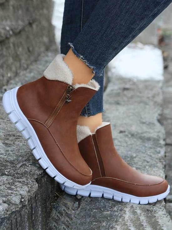 Warm Comfort Soft Leather Patchwork Zipper Snow Boots