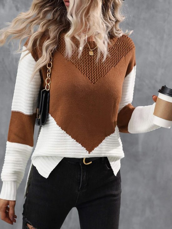 Crew Neck Color Block Knitted Sweater